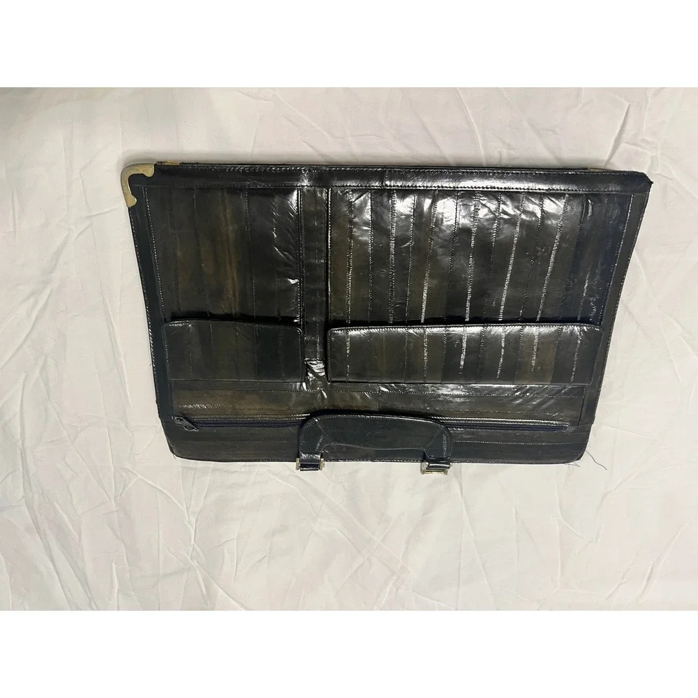 Vintage Genuine Eel Skin Briefcase Black Leather Attache Case Made in Korea
